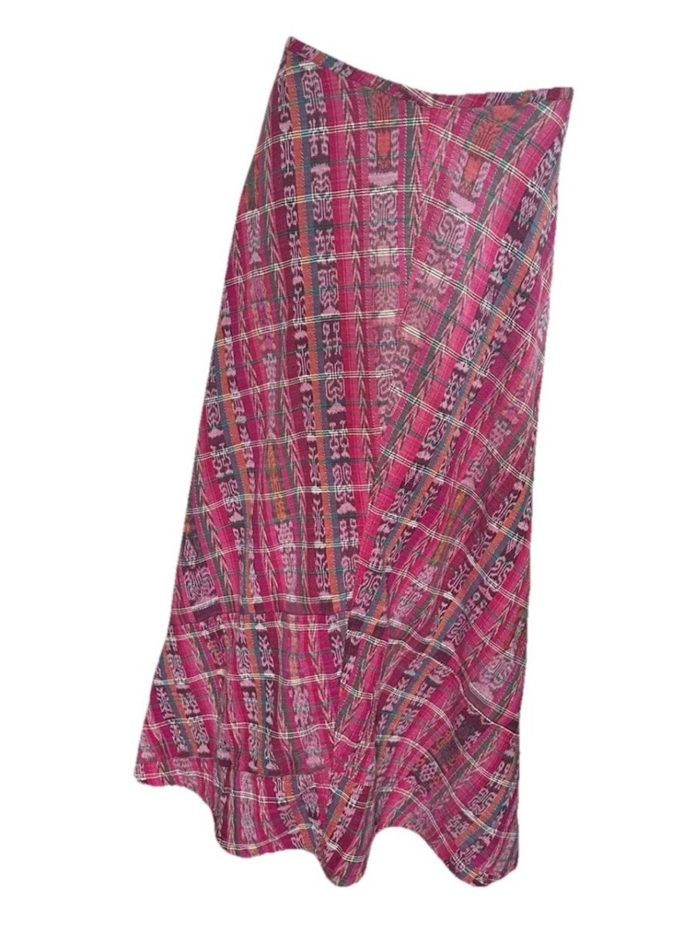 35” Vtg Artisanal Handmade Guatemalan Long A-Line Pink Cotton Maxi Skirt M/L
